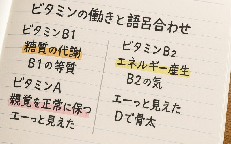 登録販売者のビタミン覚え方一覧表と語呂合わせ