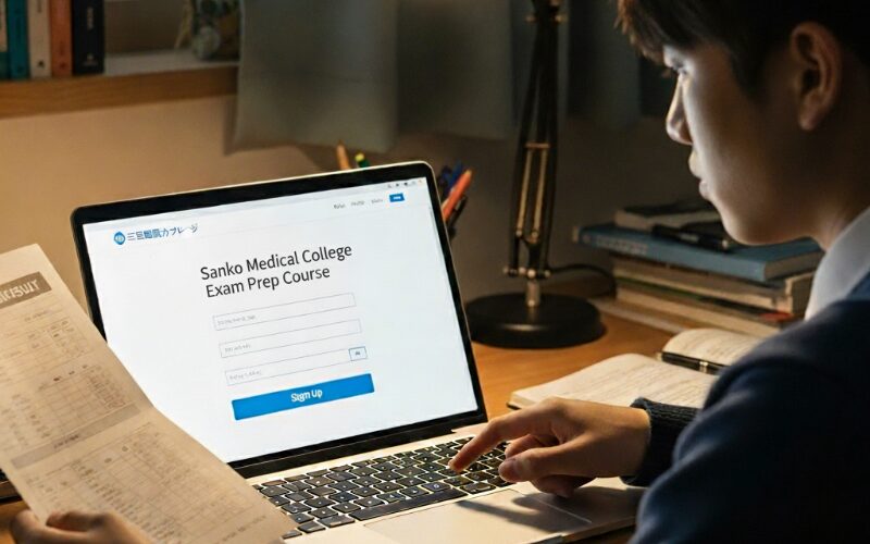 模擬試験の結果を手に、受験対策講座に申し込む登録販売者